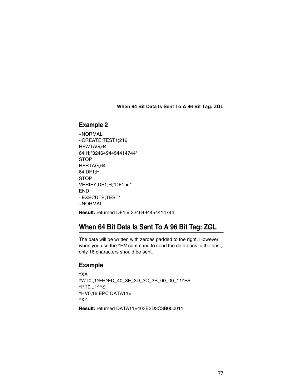 When 64 bit data is sent to a 96 bit tag: zgl | Printronix SL5000r MP User Manual | Page 77 / 84