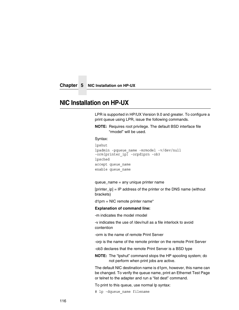 Nic installation on hp-ux | Printronix Integrated Network Interface Card User Manual | Page 120 / 310