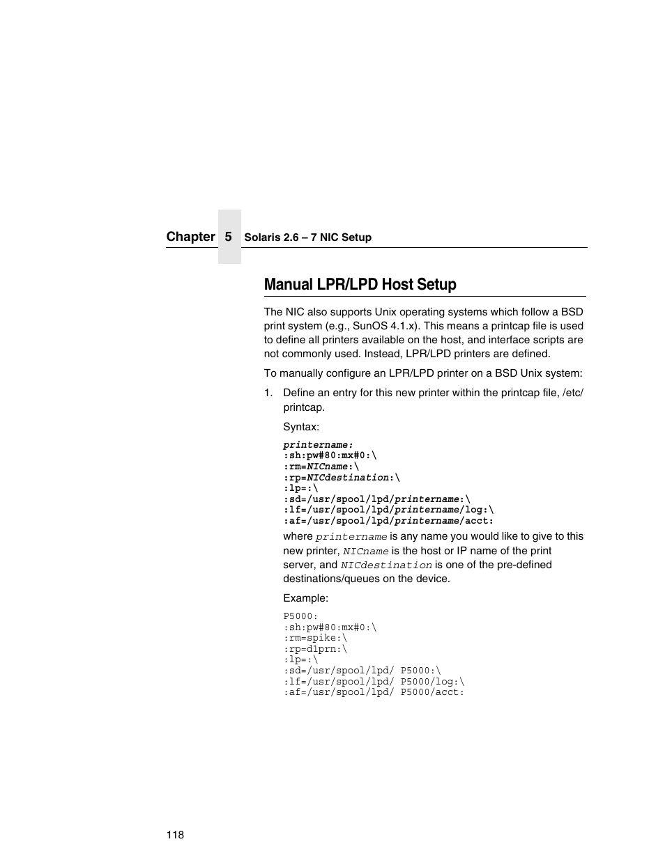 Manual lpr/lpd host setup | Printronix Integrated Network Interface Card User Manual | Page 122 / 310