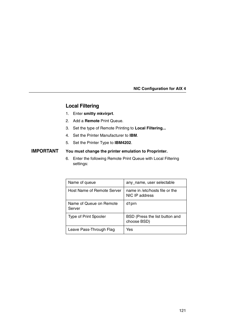 Local filtering | Printronix Integrated Network Interface Card User Manual | Page 125 / 310