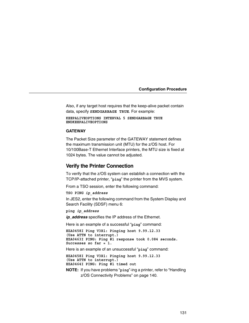 Verify the printer connection | Printronix Integrated Network Interface Card User Manual | Page 135 / 310