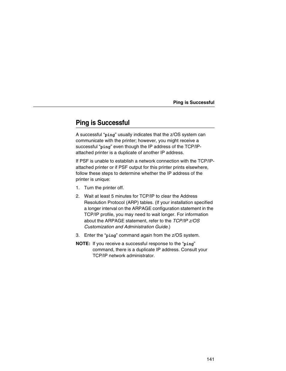 Ping is successful | Printronix Integrated Network Interface Card User Manual | Page 145 / 310