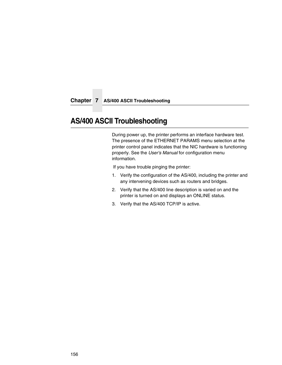 As/400 ascii troubleshooting | Printronix Integrated Network Interface Card User Manual | Page 160 / 310