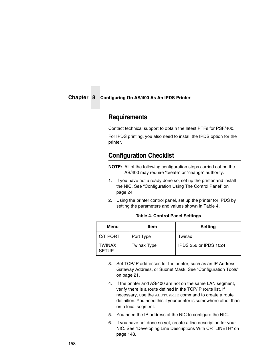 Requirements, Configuration checklist | Printronix Integrated Network Interface Card User Manual | Page 162 / 310