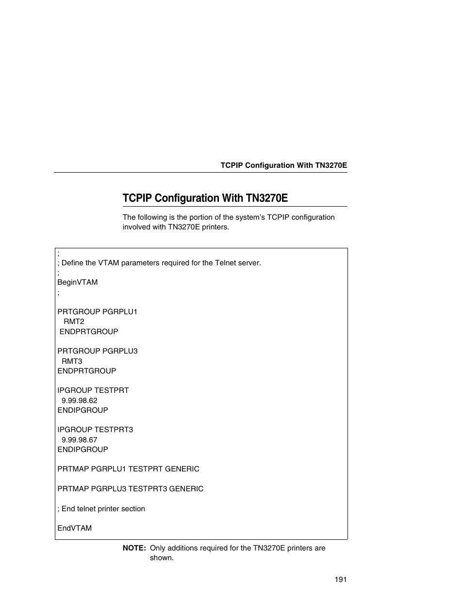 Tcpip configuration with tn3270e | Printronix Integrated Network Interface Card User Manual | Page 195 / 310