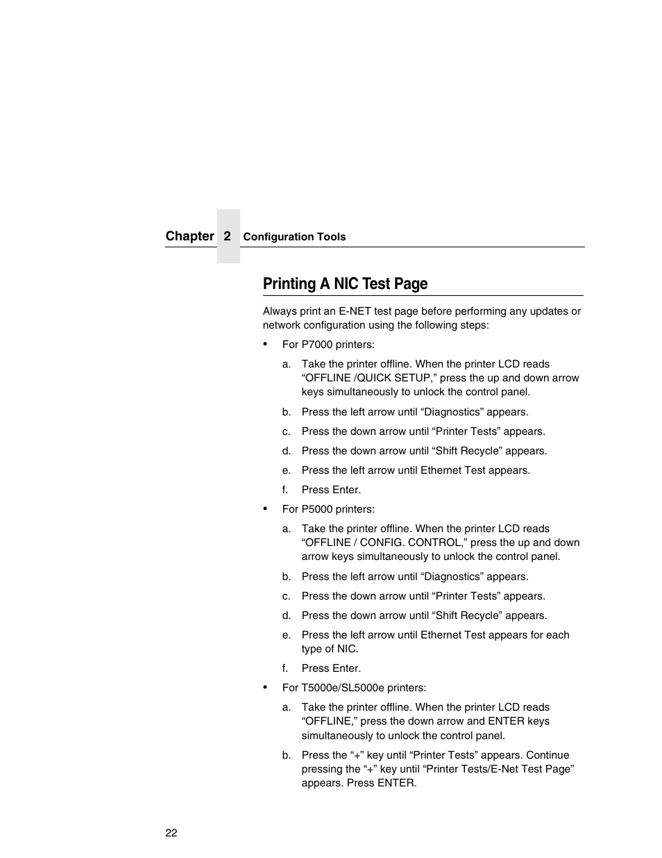 Printing a nic test page | Printronix Integrated Network Interface Card User Manual | Page 26 / 310