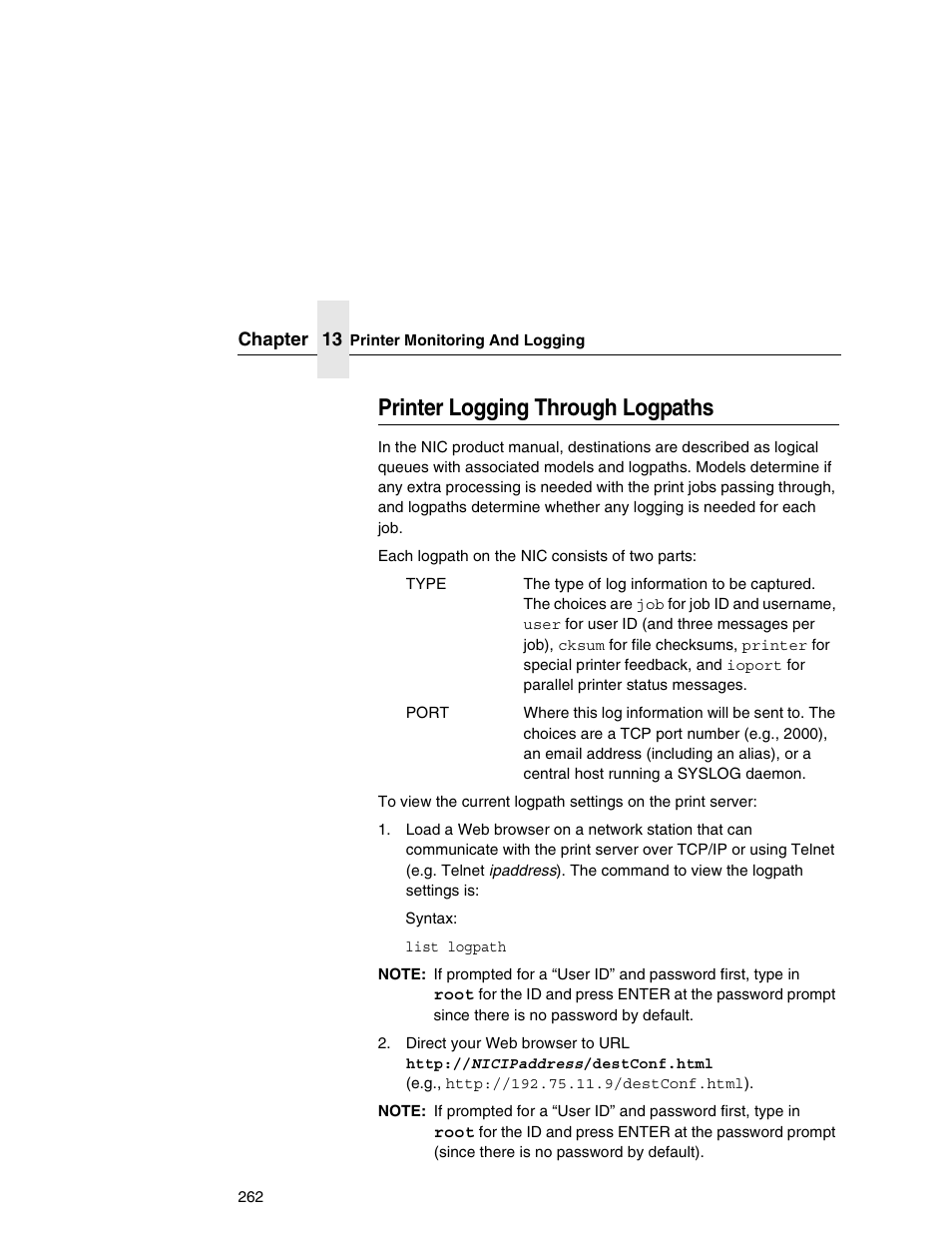 Printer logging through logpaths | Printronix Integrated Network Interface Card User Manual | Page 266 / 310