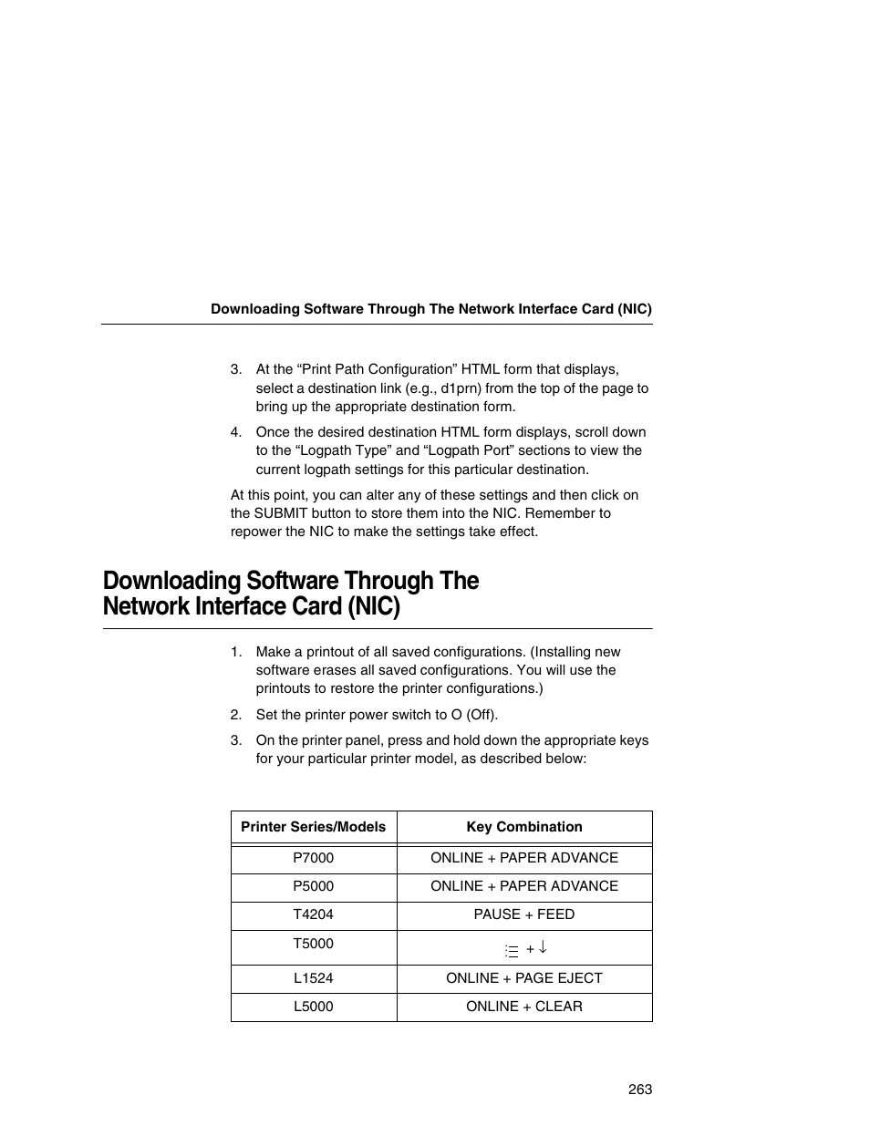 Downloading software through the, Network interface card (nic) | Printronix Integrated Network Interface Card User Manual | Page 267 / 310