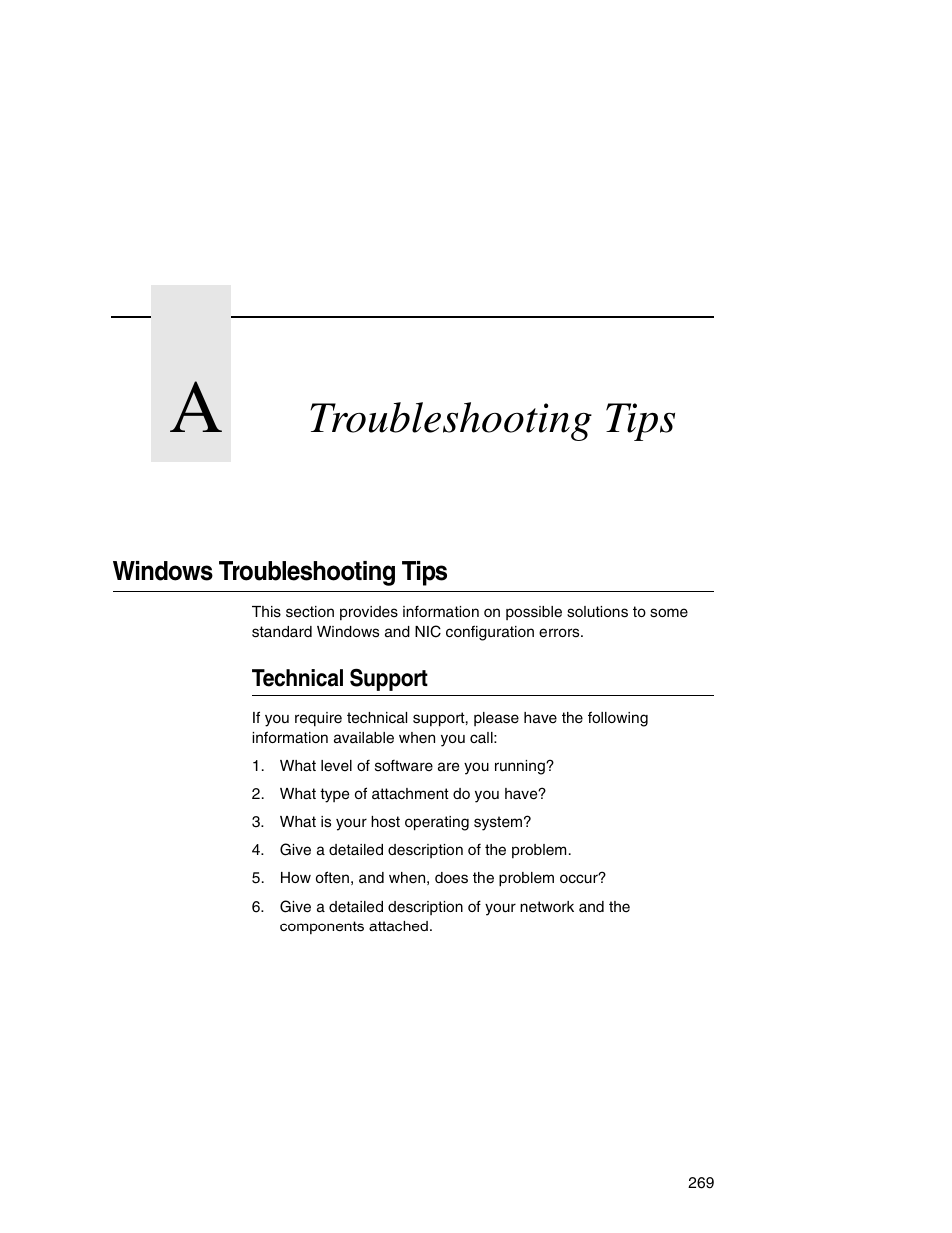 A troubleshooting tips, Windows troubleshooting tips, Technical support | Troubleshooting tips | Printronix Integrated Network Interface Card User Manual | Page 273 / 310