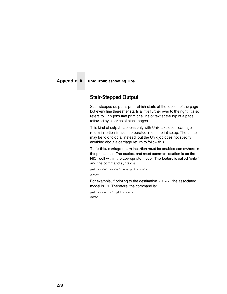Stair-stepped output | Printronix Integrated Network Interface Card User Manual | Page 282 / 310