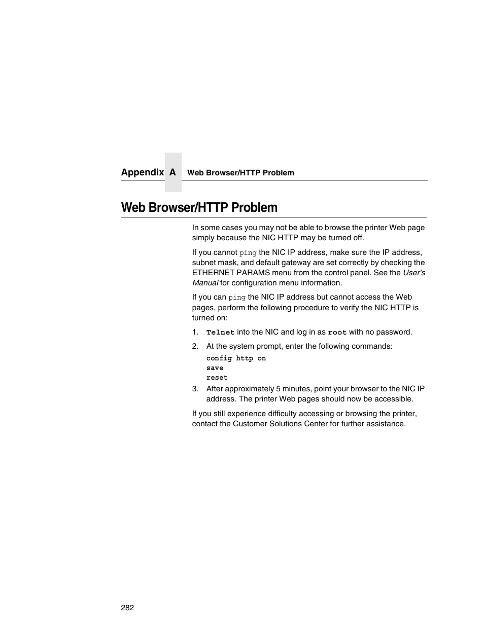 Web browser/http problem | Printronix Integrated Network Interface Card User Manual | Page 286 / 310