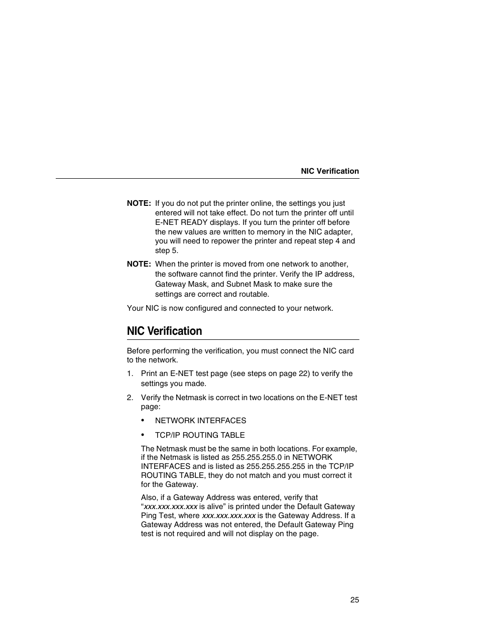Nic verification | Printronix Integrated Network Interface Card User Manual | Page 29 / 310