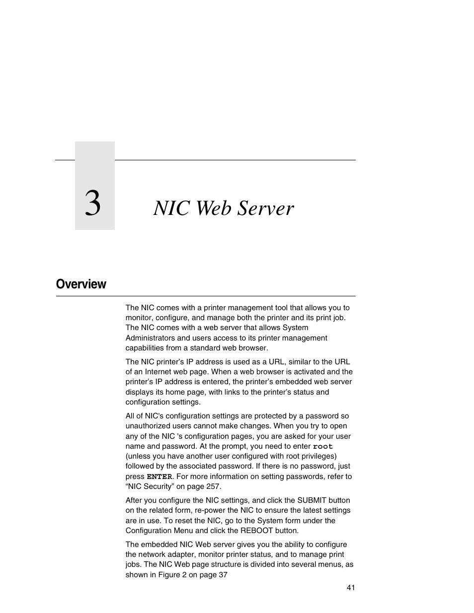 3 nic web server, Overview, Nic web server | Printronix Integrated Network Interface Card User Manual | Page 45 / 310