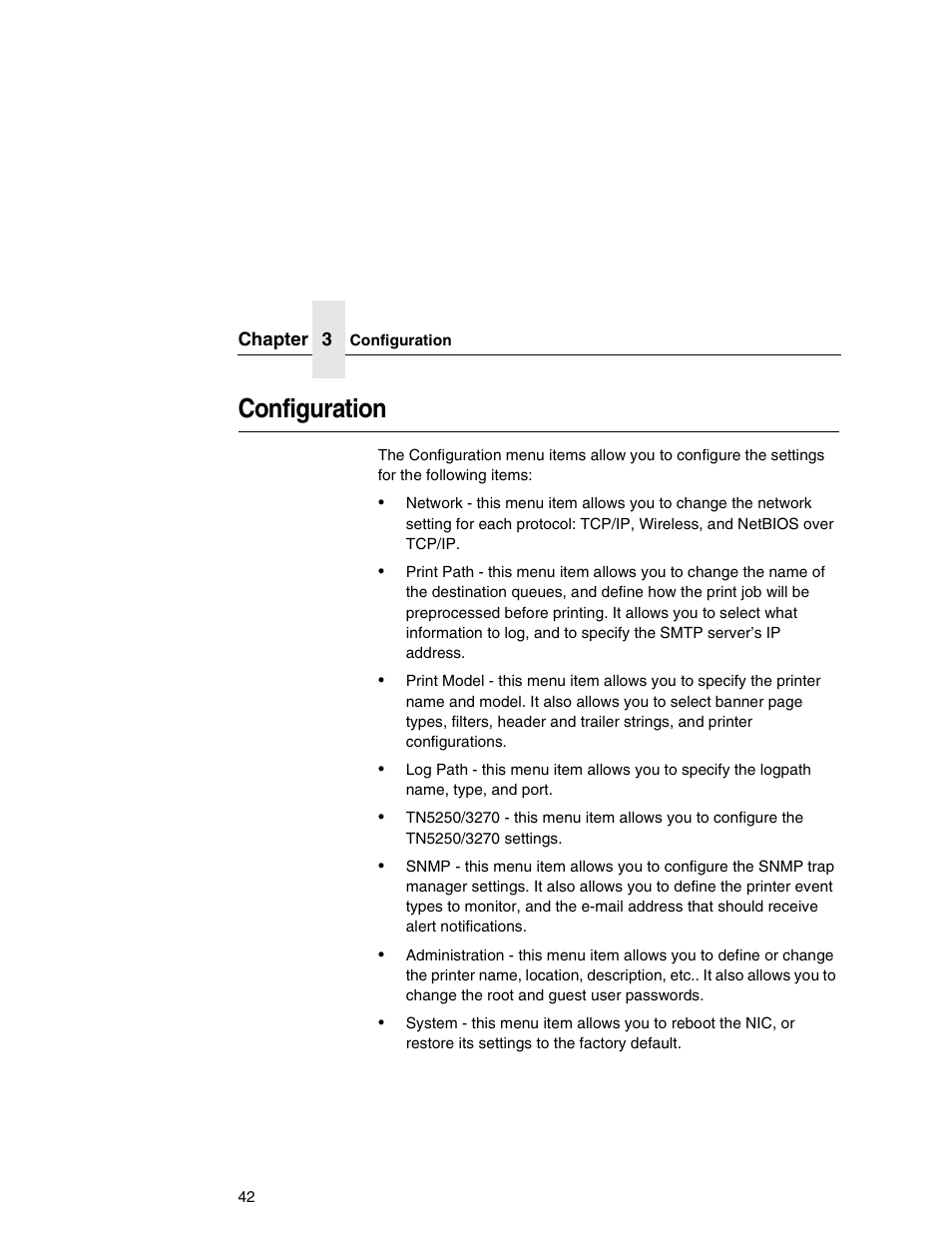 Configuration | Printronix Integrated Network Interface Card User Manual | Page 46 / 310