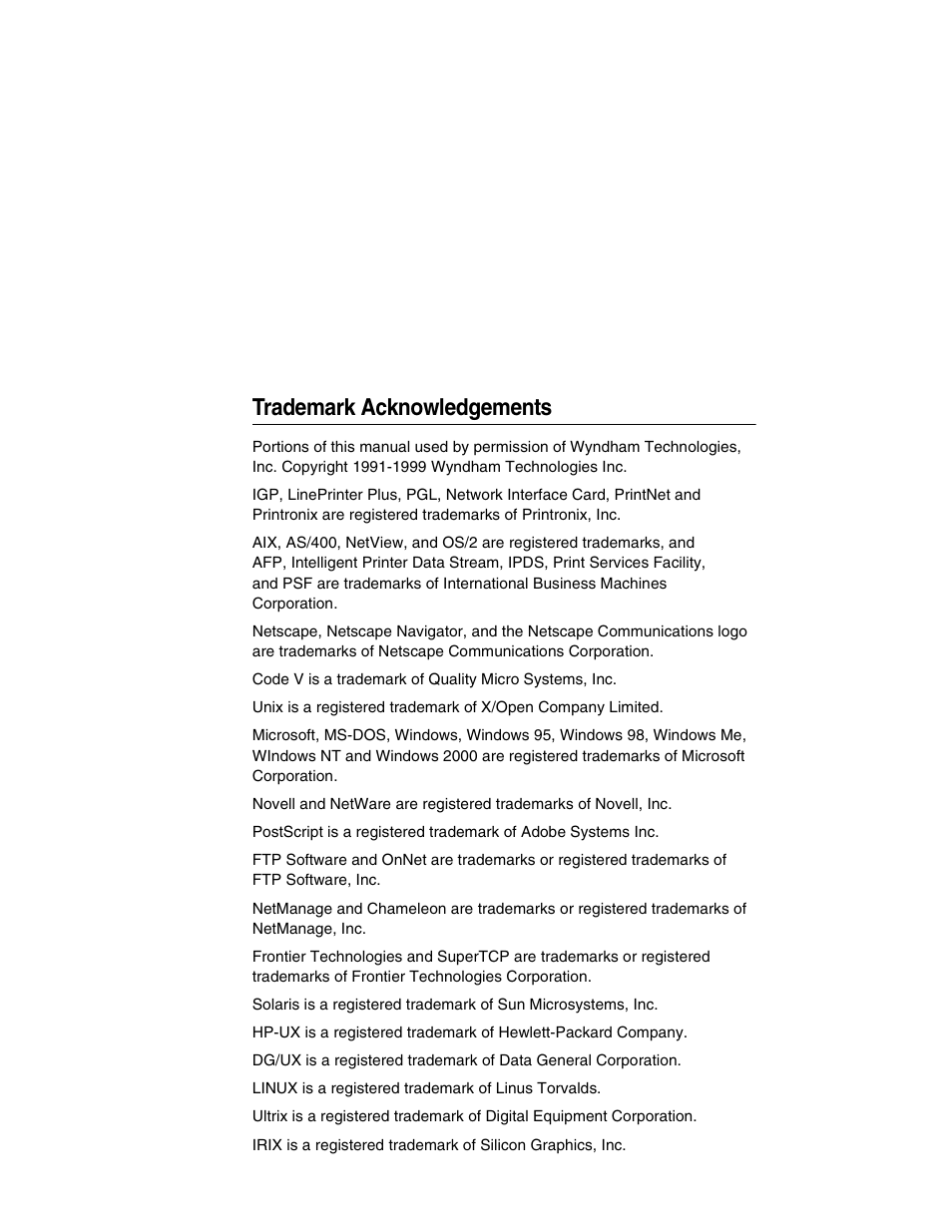 Trademark acknowledgements | Printronix Integrated Network Interface Card User Manual | Page 5 / 310