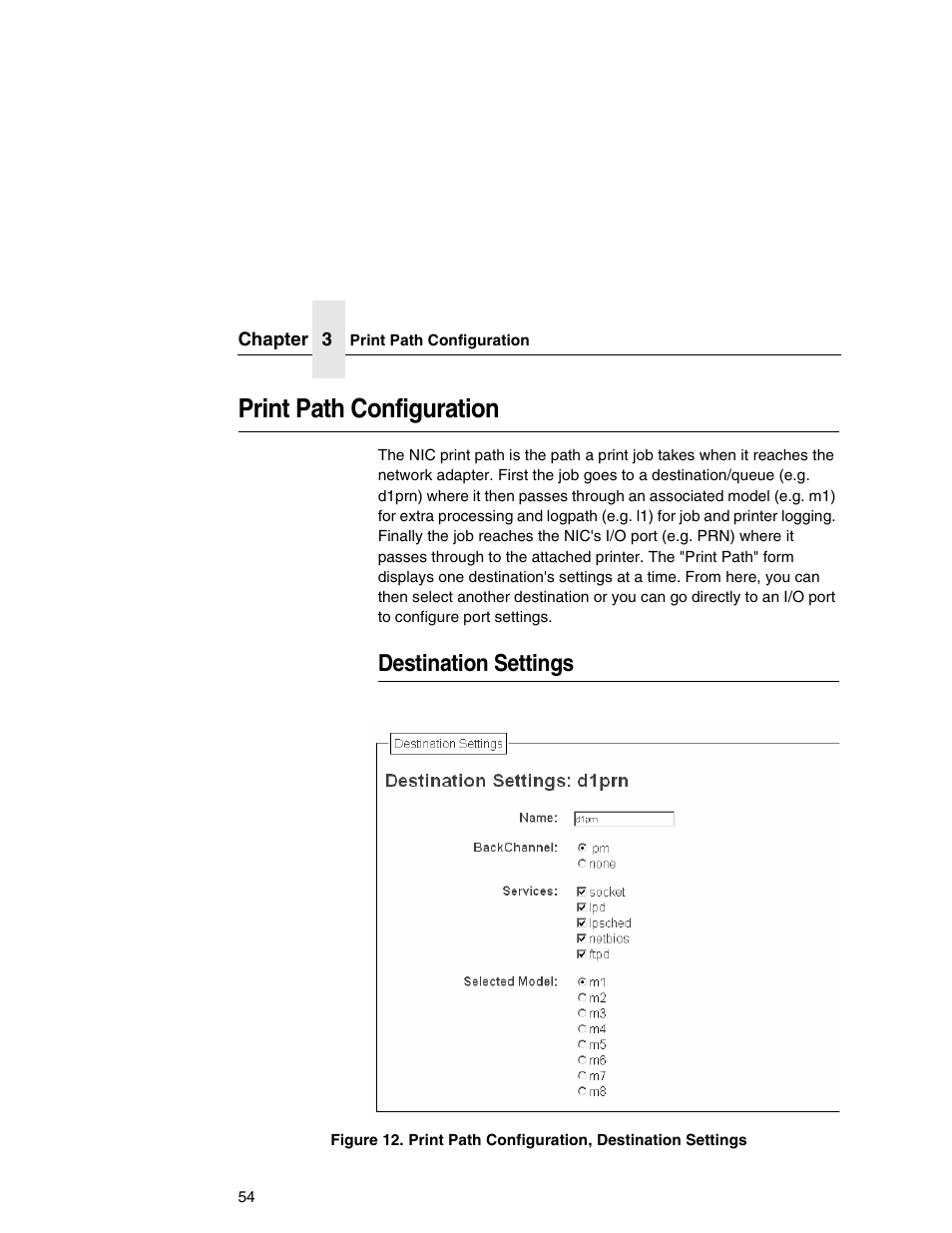 Print path configuration, Destination settings | Printronix Integrated Network Interface Card User Manual | Page 58 / 310
