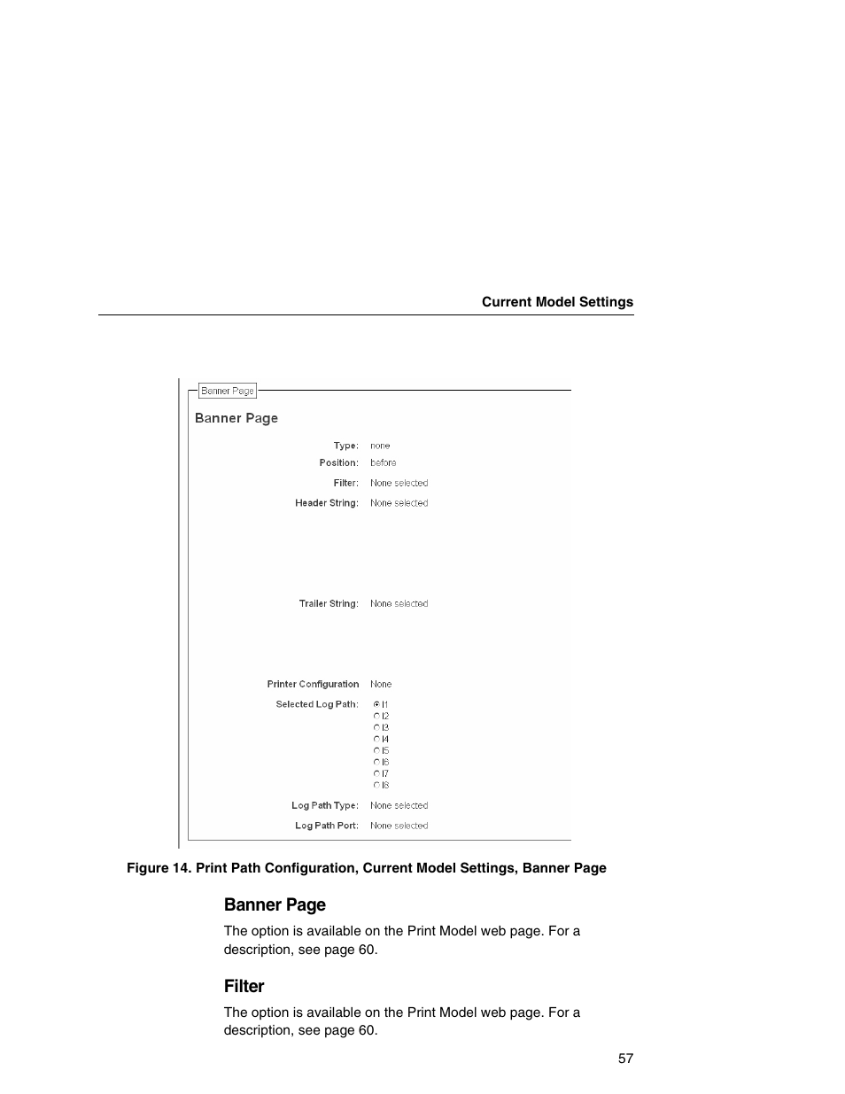 Banner page, Filter | Printronix Integrated Network Interface Card User Manual | Page 61 / 310