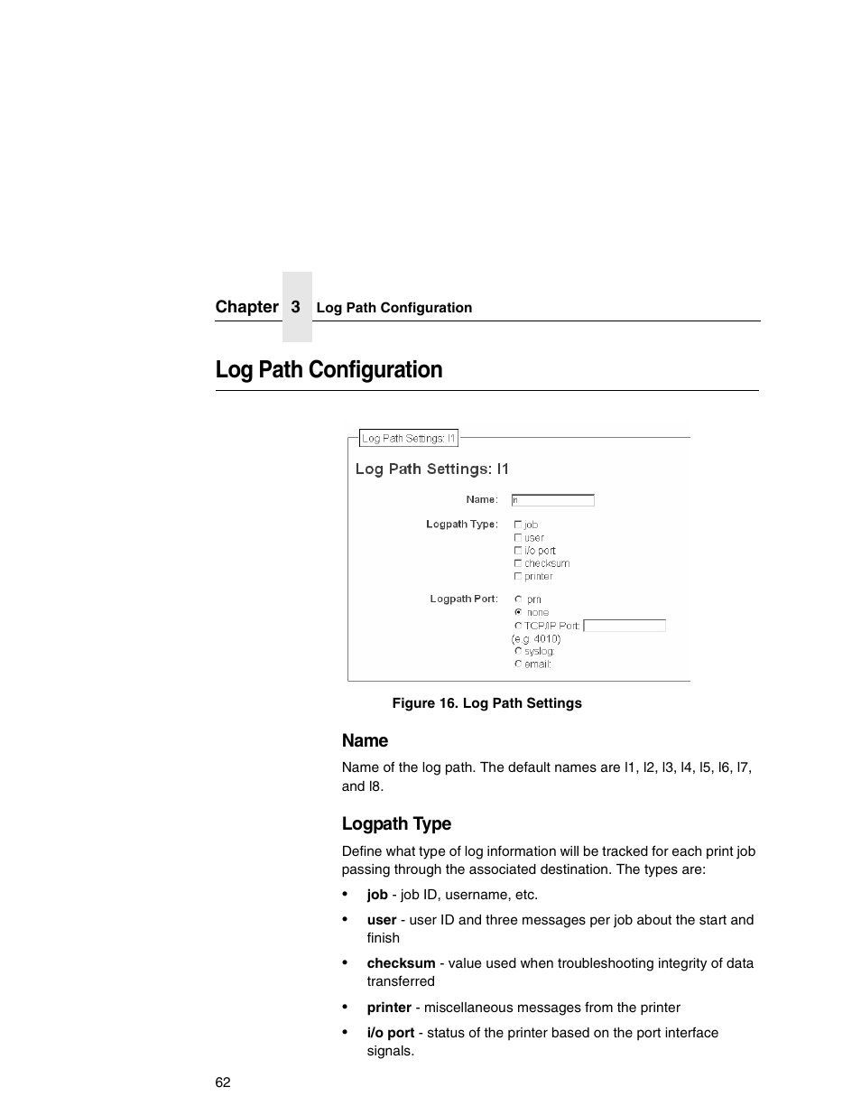 Log path configuration | Printronix Integrated Network Interface Card User Manual | Page 66 / 310