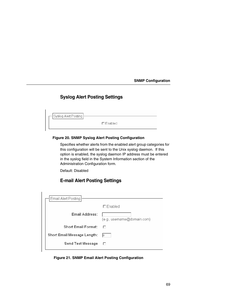 Syslog alert posting settings, E-mail alert posting settings | Printronix Integrated Network Interface Card User Manual | Page 73 / 310