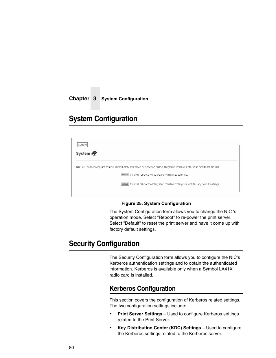 System configuration, Security configuration, Kerberos configuration | Printronix Integrated Network Interface Card User Manual | Page 84 / 310