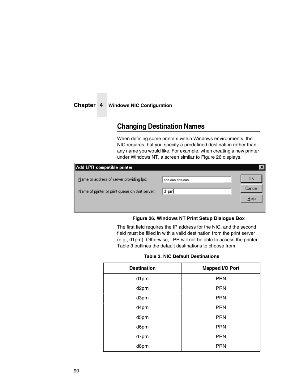 Changing destination names | Printronix Integrated Network Interface Card User Manual | Page 94 / 310