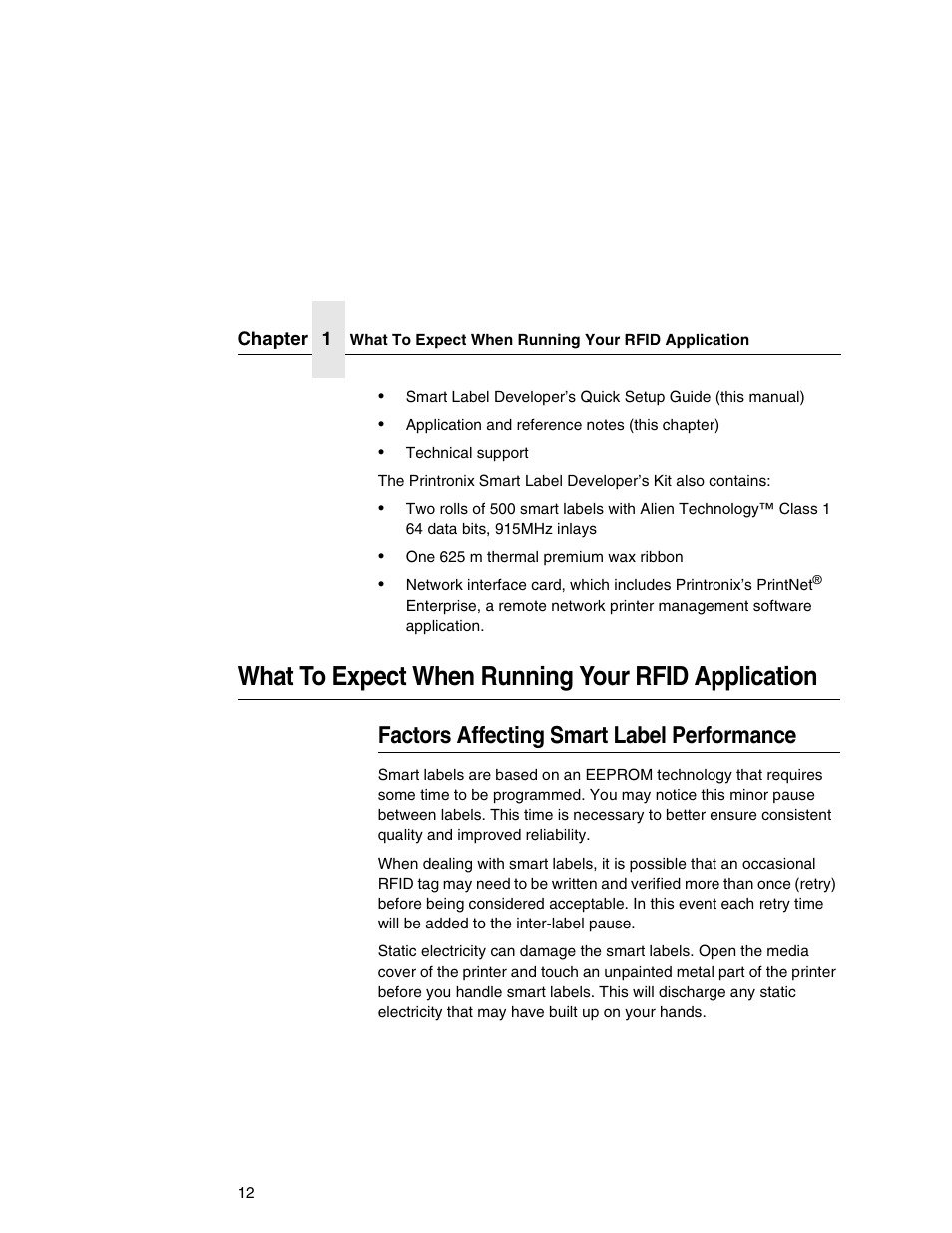 What to expect when running your rfid application, Factors affecting smart label performance | Printronix T5000e User Manual | Page 12 / 76