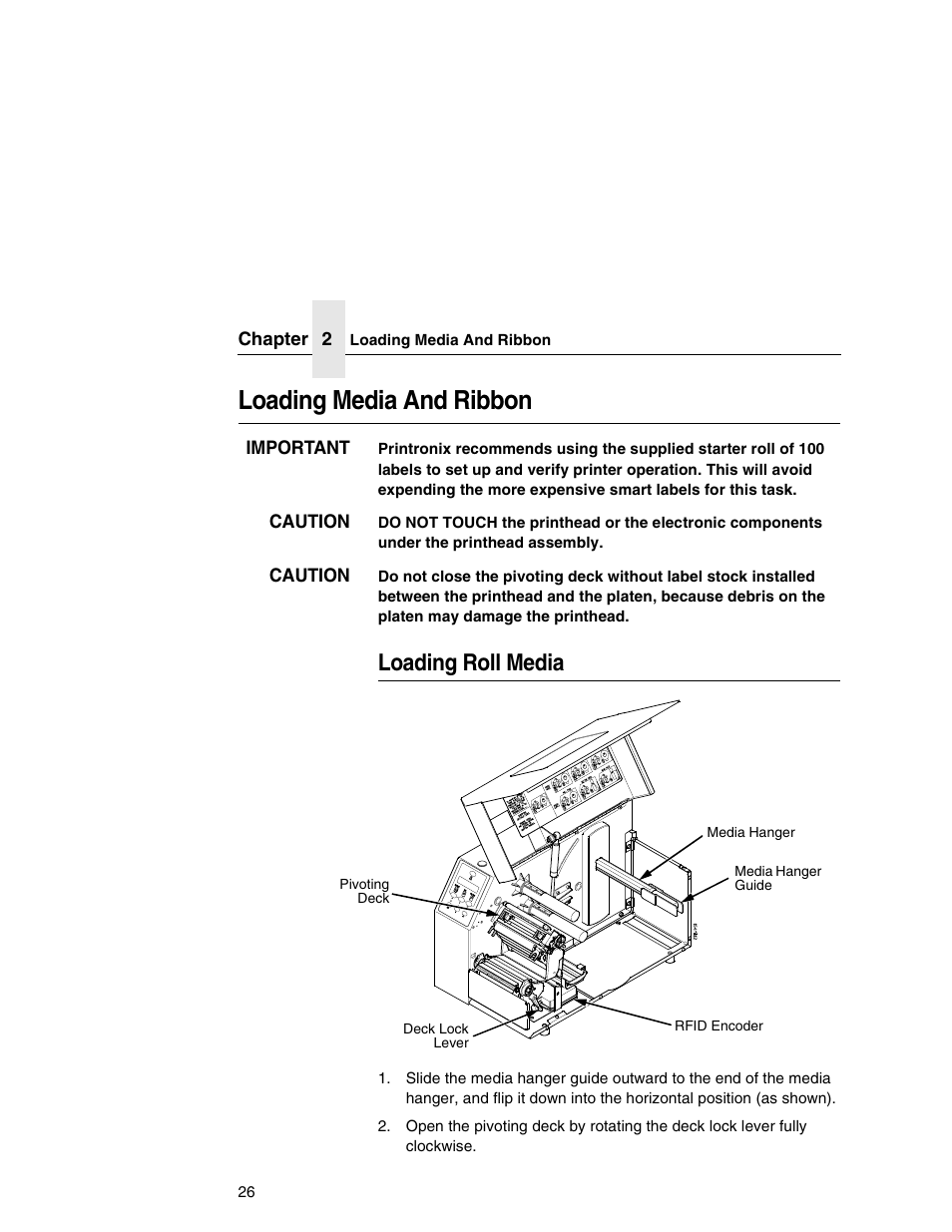 Loading media and ribbon, Loading roll media | Printronix T5000e User Manual | Page 26 / 76