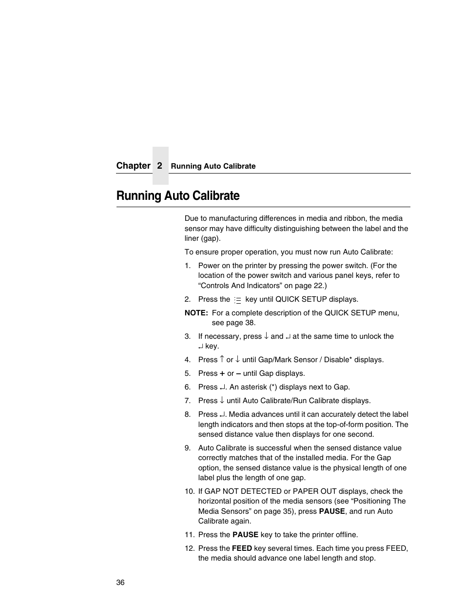 Running auto calibrate | Printronix T5000e User Manual | Page 36 / 76