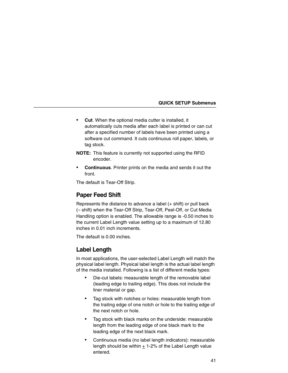 Paper feed shift, Label length | Printronix T5000e User Manual | Page 41 / 76
