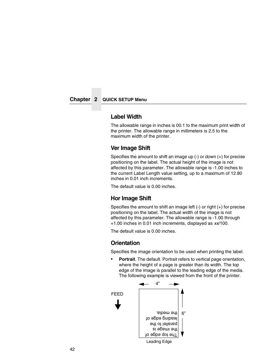 Label width, Ver image shift, Hor image shift | Orientation | Printronix T5000e User Manual | Page 42 / 76