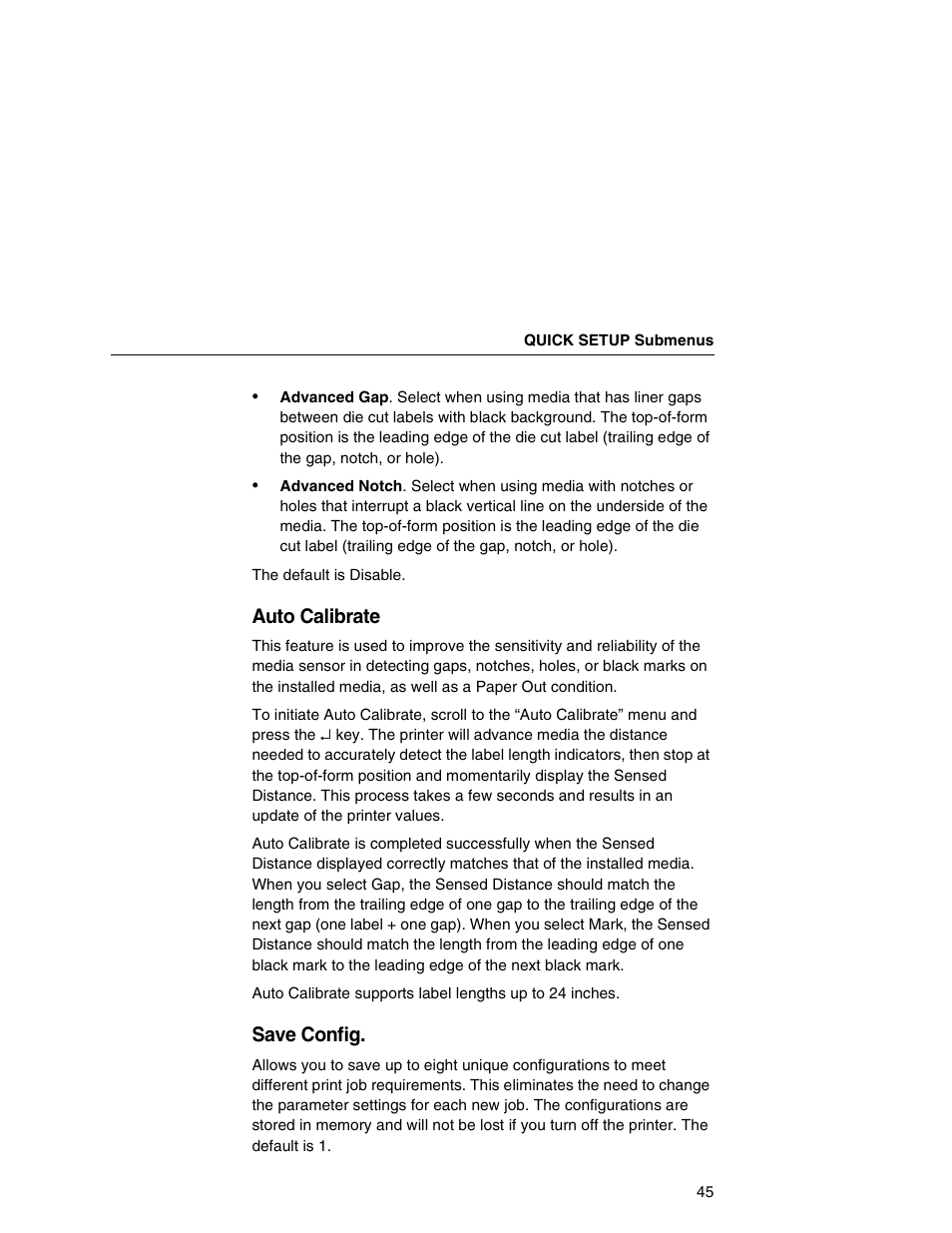 Auto calibrate, Save config | Printronix T5000e User Manual | Page 45 / 76