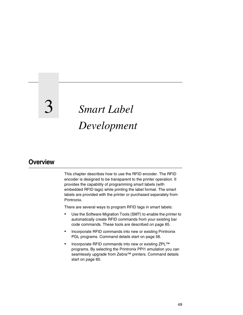 3 smart label development, Overview, Smart label development | Printronix T5000e User Manual | Page 49 / 76