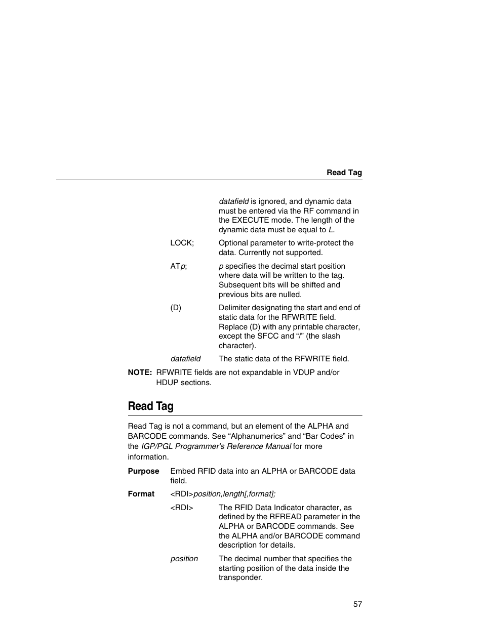 Read tag | Printronix T5000e User Manual | Page 57 / 76