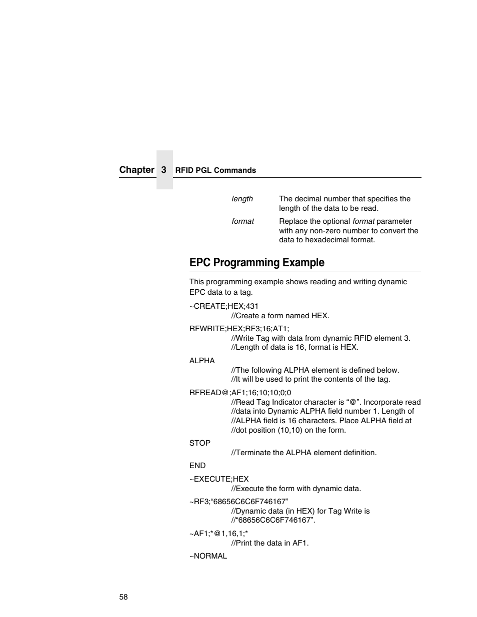 Epc programming example | Printronix T5000e User Manual | Page 58 / 76