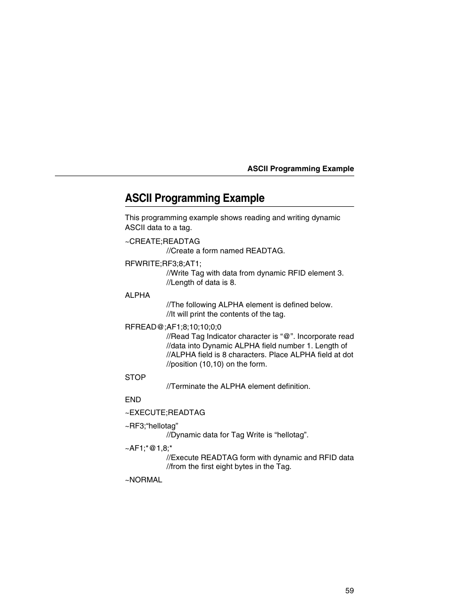 Ascii programming example | Printronix T5000e User Manual | Page 59 / 76