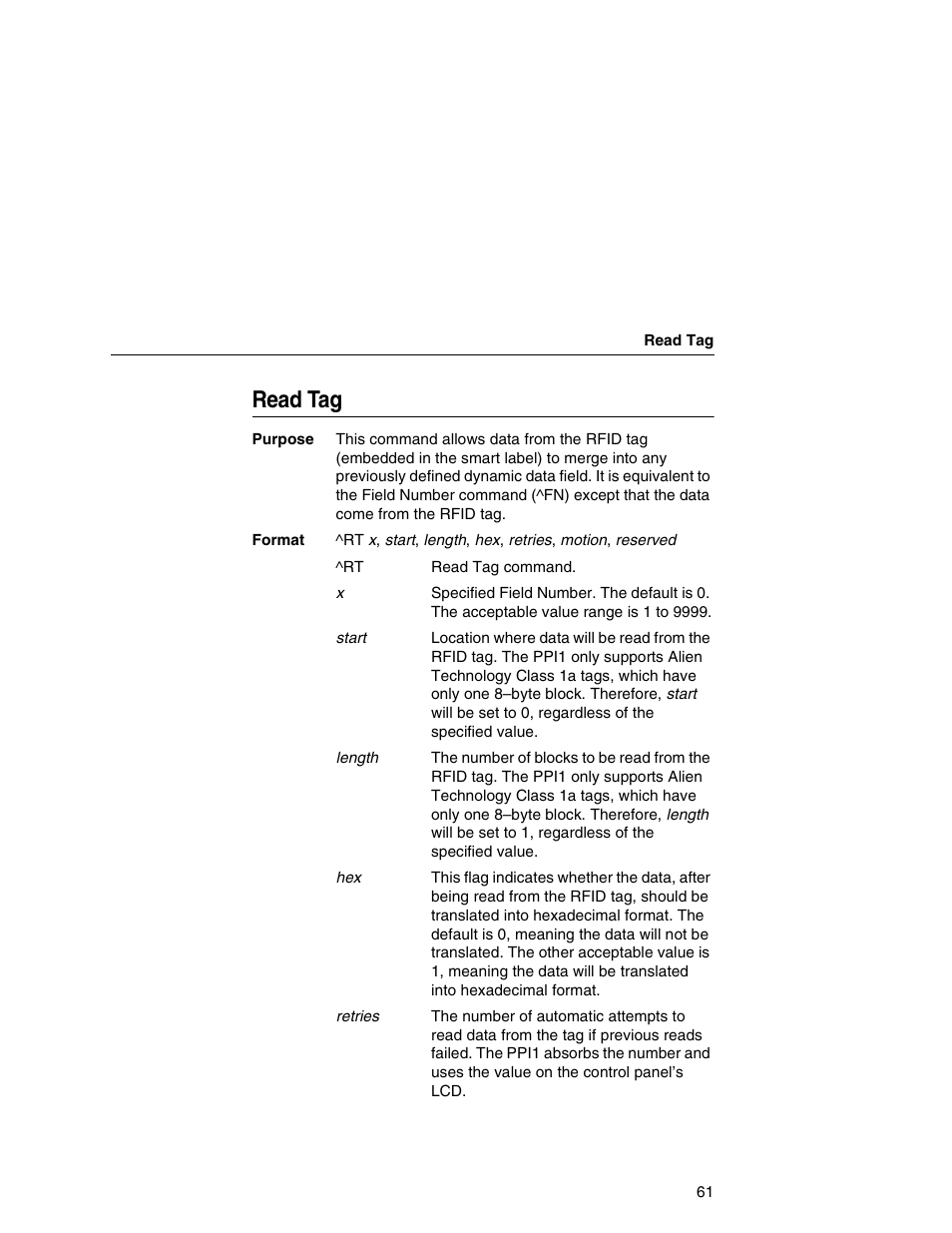 Read tag | Printronix T5000e User Manual | Page 61 / 76