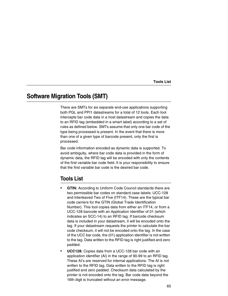 Software migration tools (smt), Tools list | Printronix T5000e User Manual | Page 65 / 76