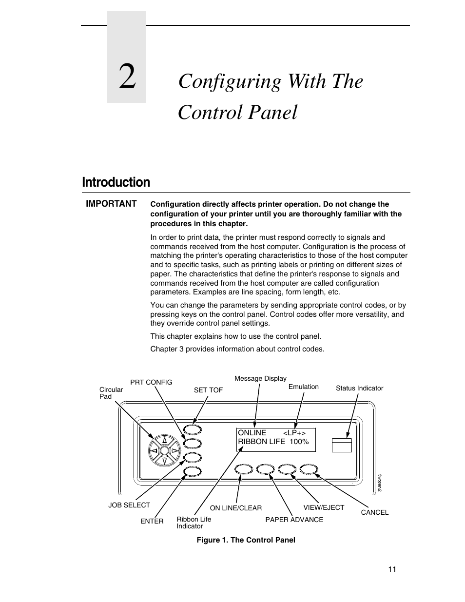 2 configuring with the control panel, Introduction, Configuring with the control panel | Printronix P7000 H-Series User Manual | Page 11 / 102