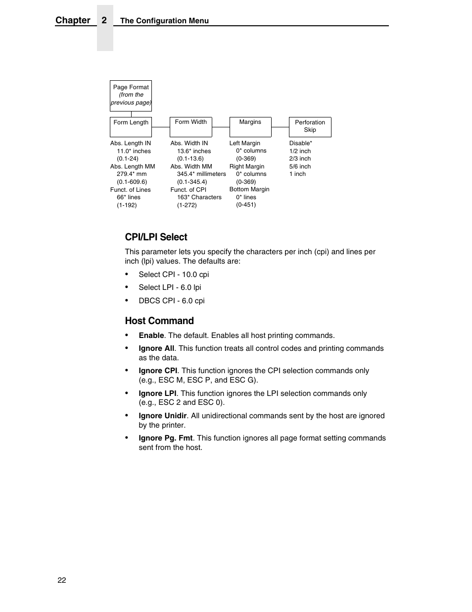 Cpi/lpi select, Host command, Chapter 2 | Printronix P7000 H-Series User Manual | Page 22 / 102