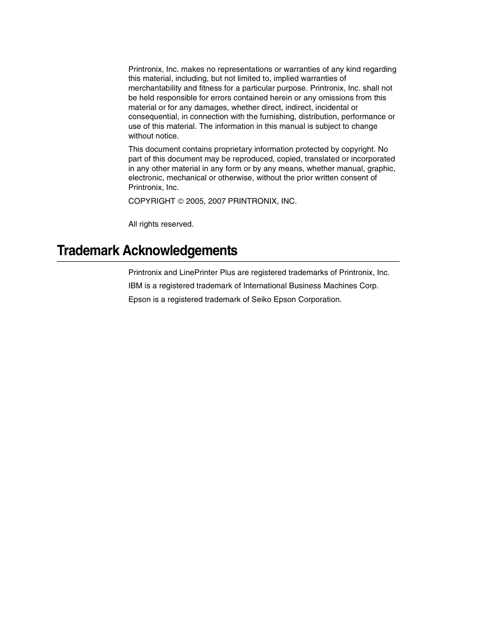 Trademark acknowledgements | Printronix P7000 H-Series User Manual | Page 4 / 102