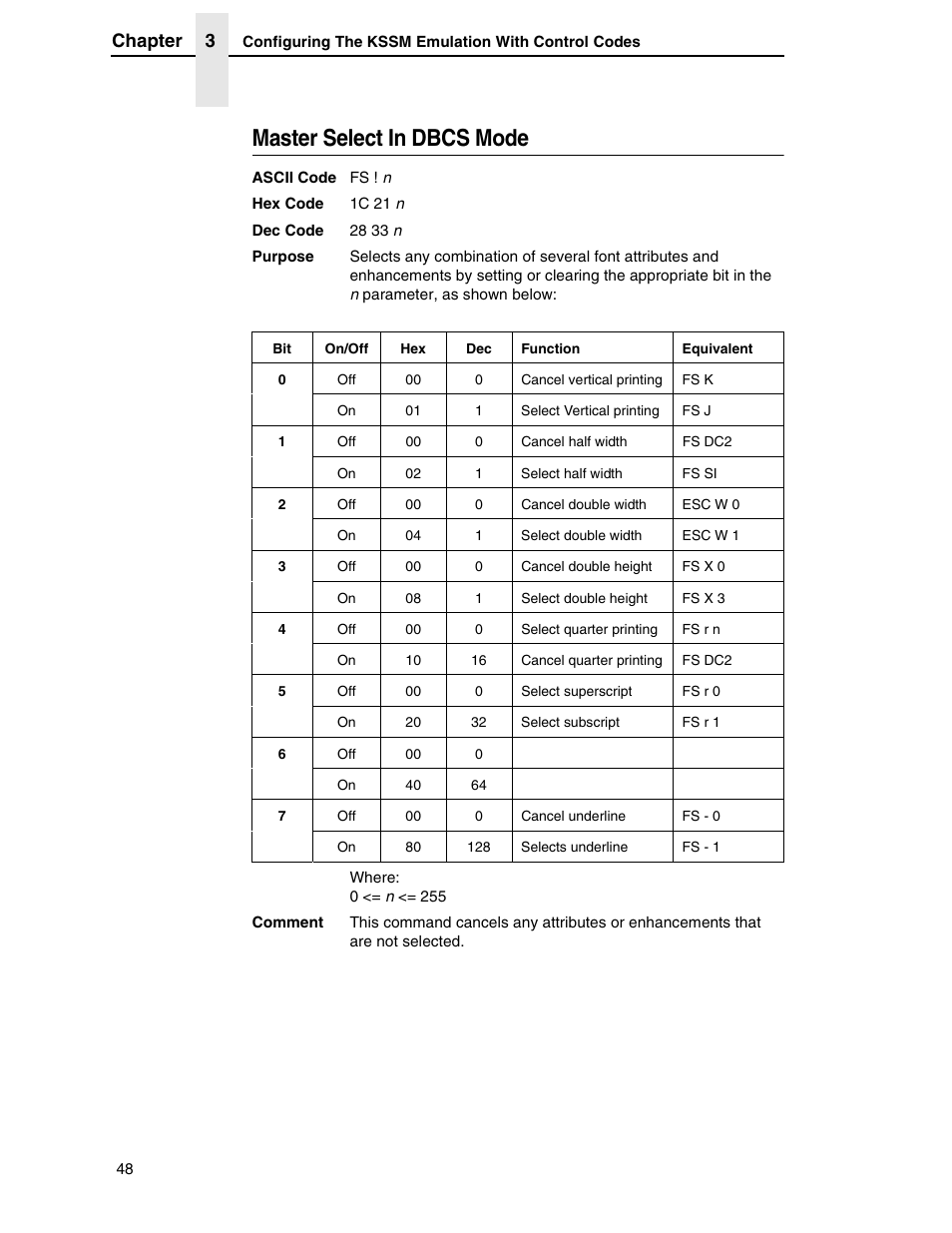 Master select in dbcs mode, Chapter 3 | Printronix P7000 H-Series User Manual | Page 48 / 102