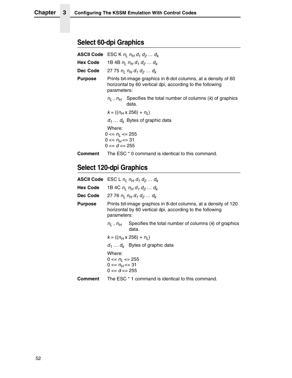 Select 60-dpi graphics, Select 120-dpi graphics, Chapter 3 | Printronix P7000 H-Series User Manual | Page 52 / 102