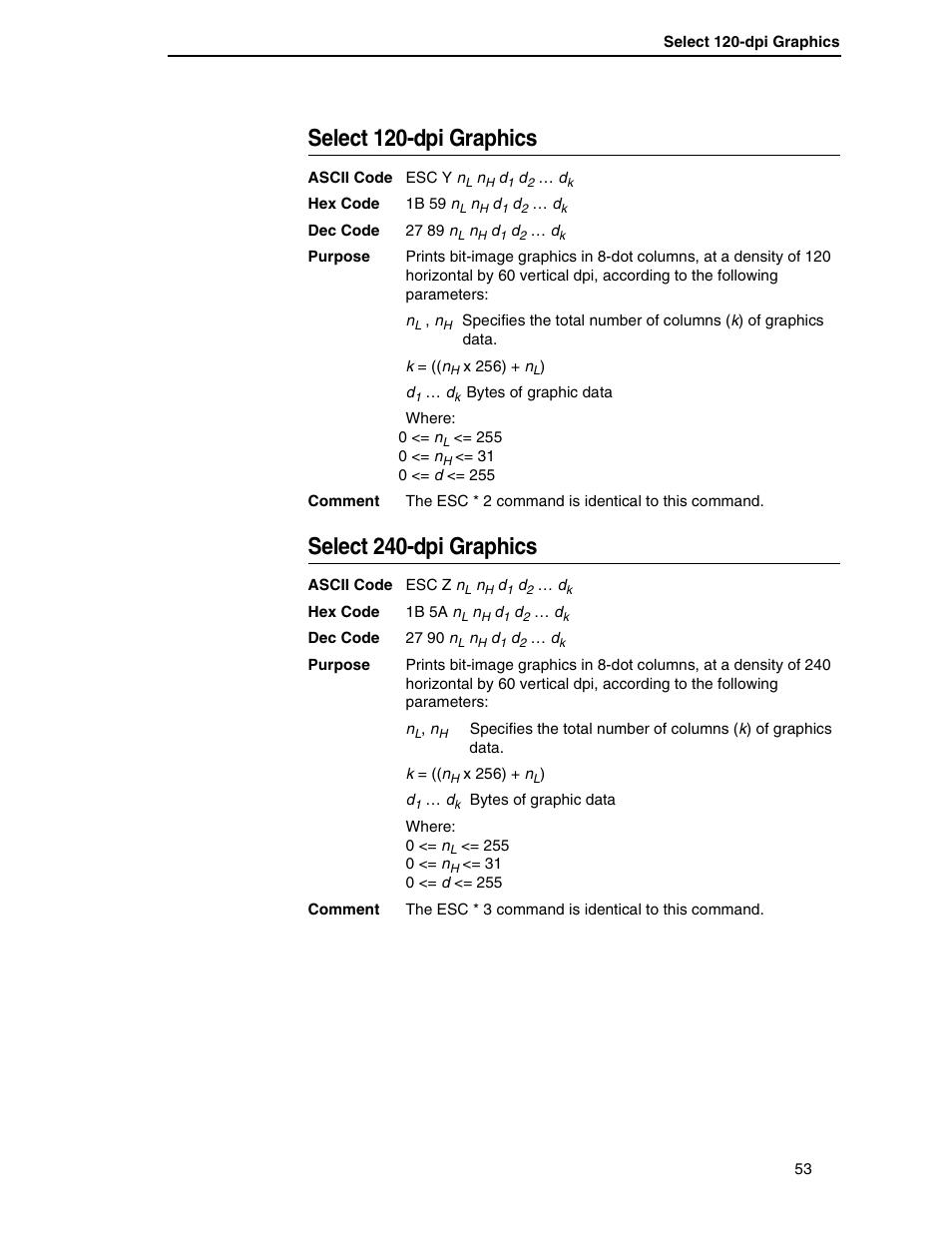 Select 120-dpi graphics, Select 240-dpi graphics | Printronix P7000 H-Series User Manual | Page 53 / 102