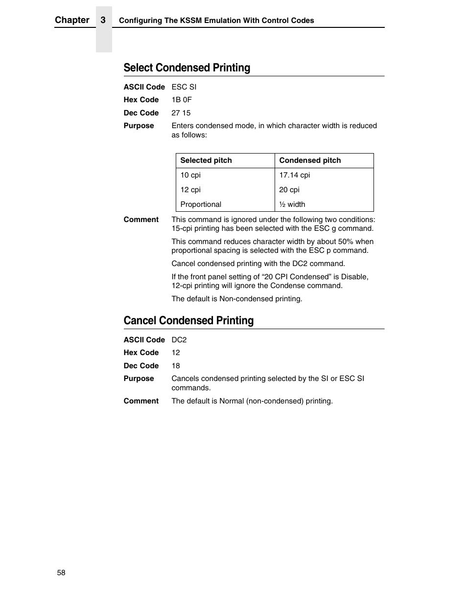 Select condensed printing, Cancel condensed printing | Printronix P7000 H-Series User Manual | Page 58 / 102