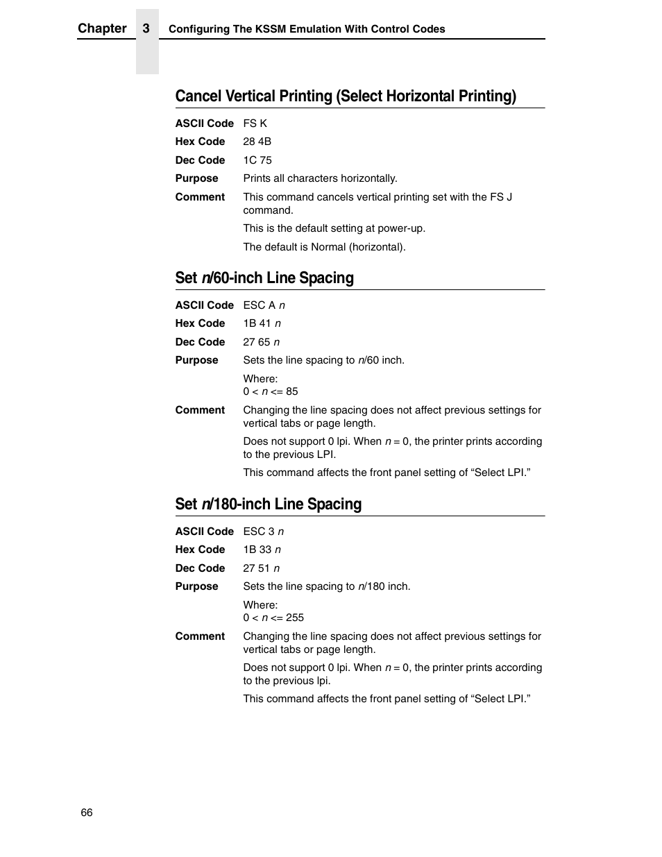 Set n/60-inch line spacing, Set n/180-inch line spacing | Printronix P7000 H-Series User Manual | Page 66 / 102