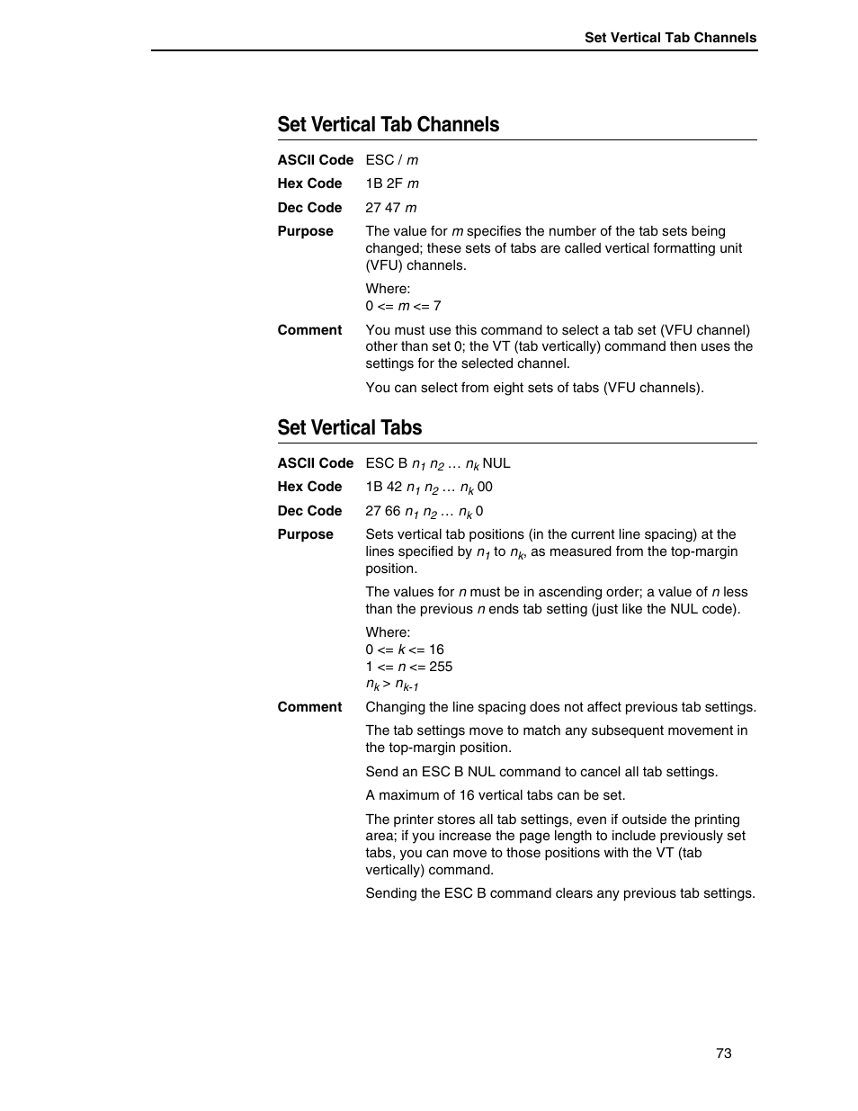 Set vertical tab channels, Set vertical tabs | Printronix P7000 H-Series User Manual | Page 73 / 102