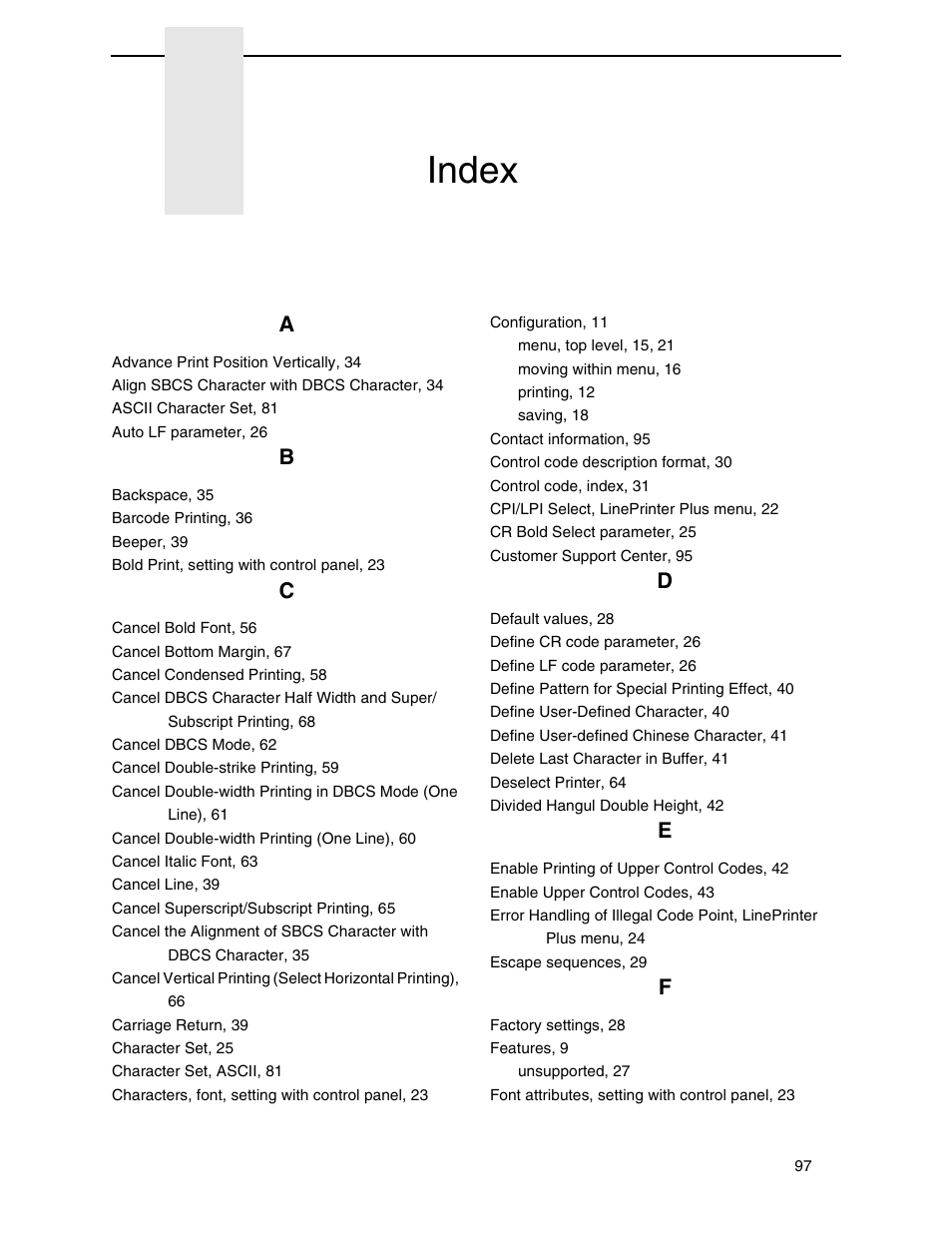 Index | Printronix P7000 H-Series User Manual | Page 97 / 102