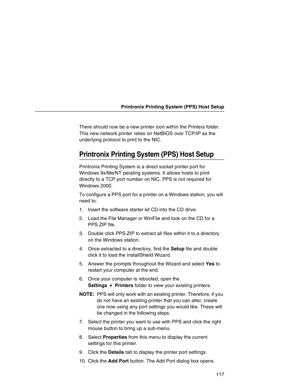 Printronix printing system (pps) host setup | Printronix Network Interface Card User Manual | Page 117 / 378