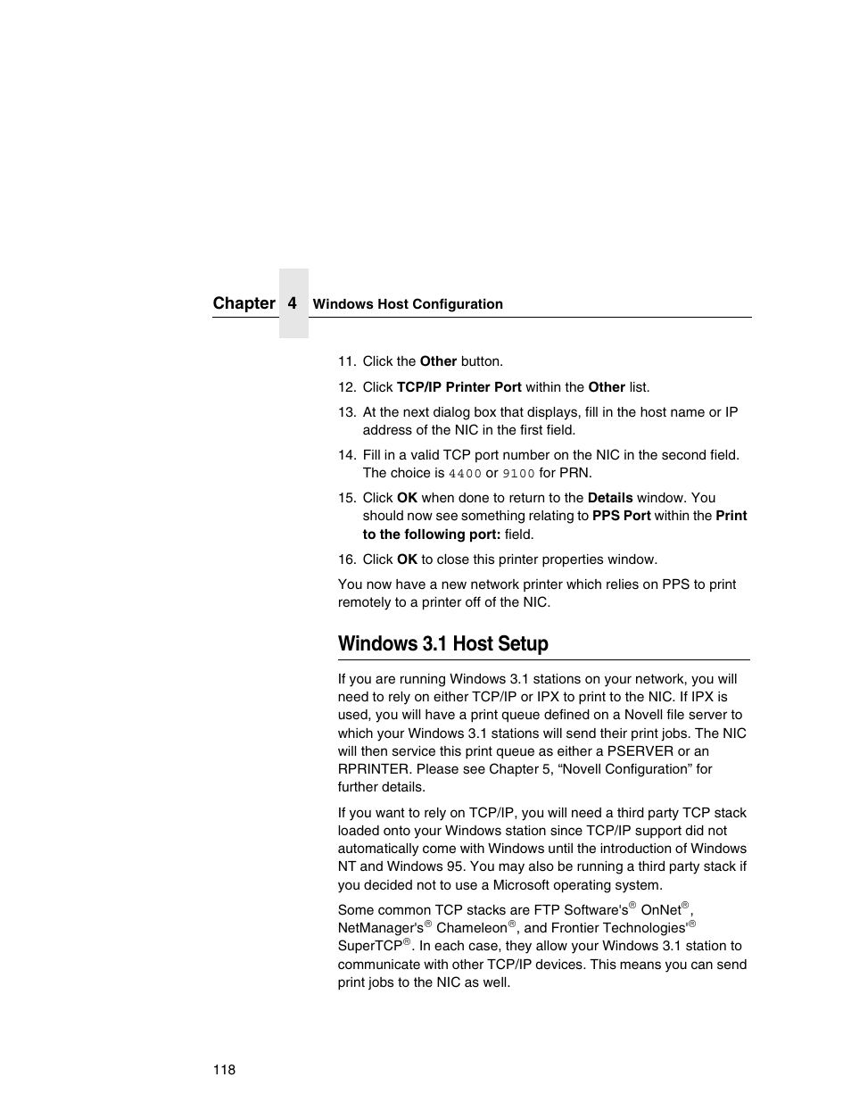 Windows 3.1 host setup | Printronix Network Interface Card User Manual | Page 118 / 378