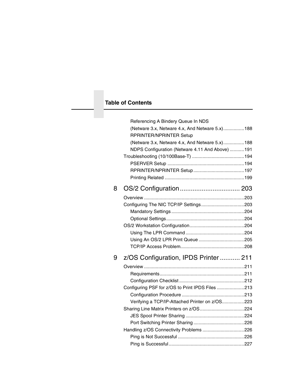 8os/2 configuration, 9z/os configuration, ipds printer | Printronix Network Interface Card User Manual | Page 12 / 378